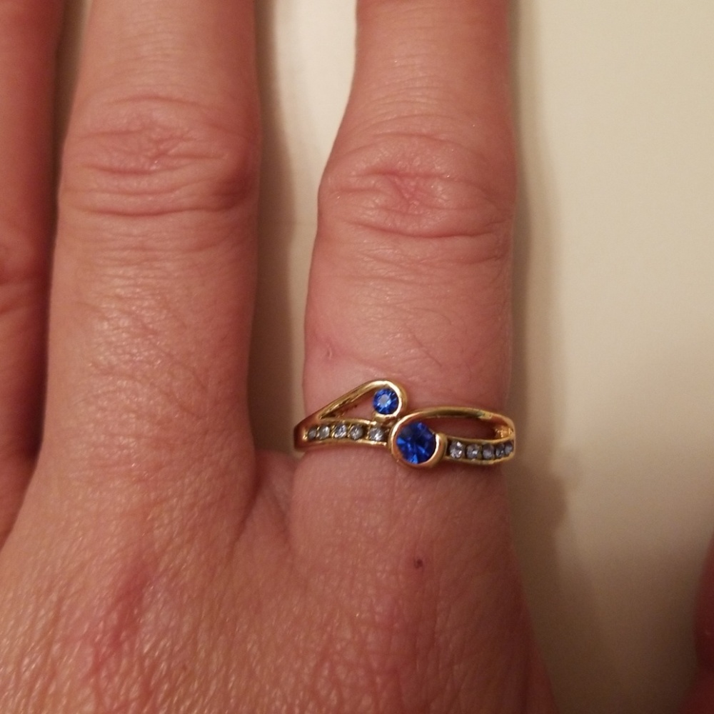 Nib 925 Gold Sapphire & Diamond Ring Size 6 - Picture 5 of 8